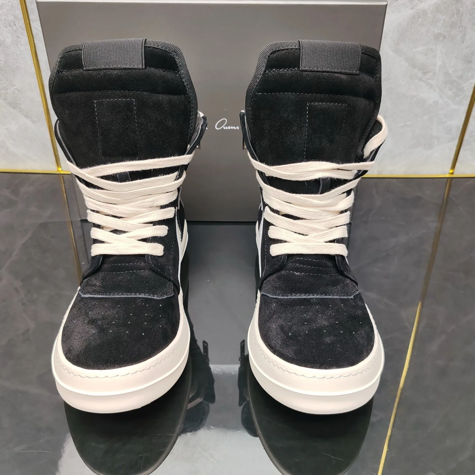 Rick shoes black frosted inverted triangle high-top shoes British retro men's Joker couple small essential.