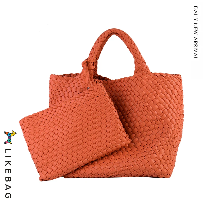 Likebag-女性のためのハンドバッグ,大容量の手作りのpu織り