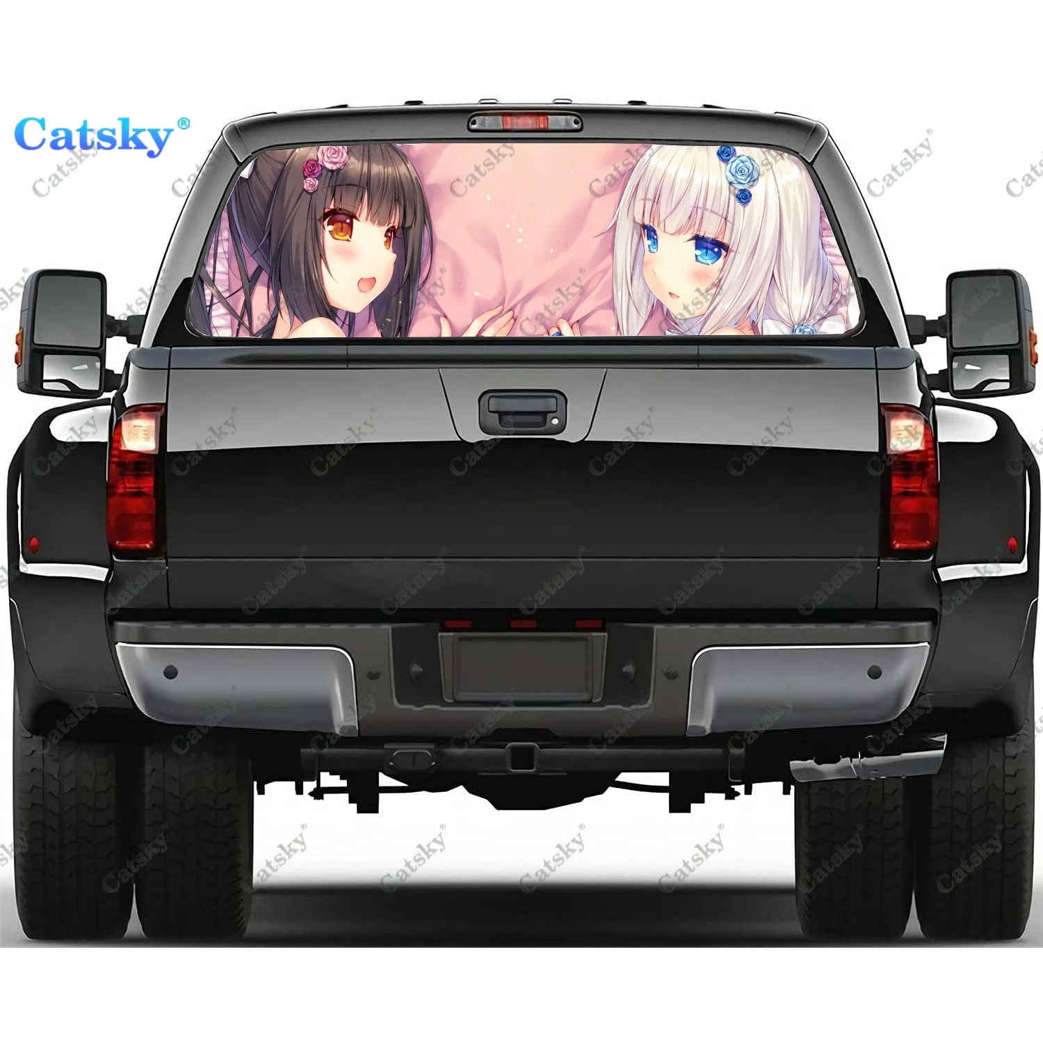 

Chocola Nekopara Truck Rear Window Decal Sticker Graphic PVC Material Truck Sticker Perforated Vinyl Truck Universal