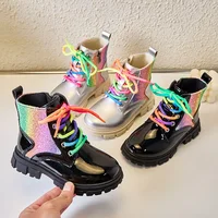 Children's Leather Short Boots Autumn and Winter Fashion 2024 Baby Girl Princess Ankle Boots Colorful Soft Soled Casual Shoes 4