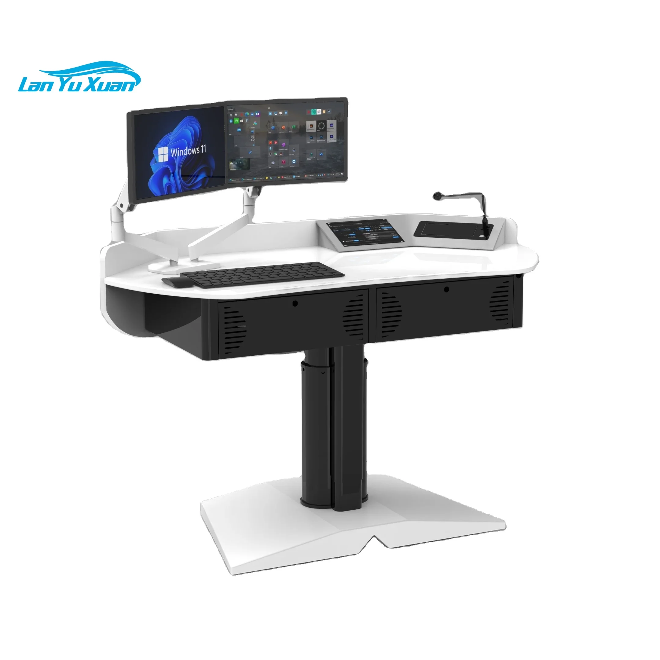 

Height Adjustable Lectern Foldable Podium Office Floor Lifting Workbench Stopper Ledge Dual screen Computer Desk