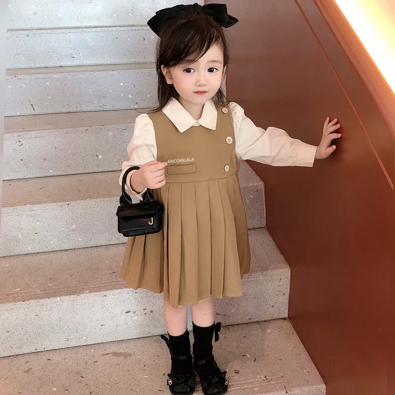 

2022 Fall Baby Girl Korean Fashion College Style Dress Little Girl Toddler Cute Casual Clothing Kids Long Sleeve Party Dresses