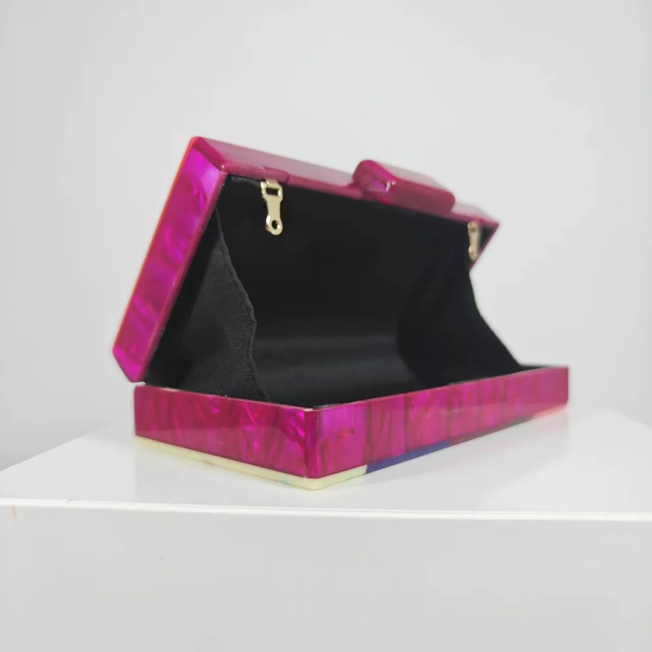 Colorful Striped Rose Red Acrylic Box Clutches Handbag Women Designer Shoulder Messenger Bag Lady Purse Personality Evening Bags