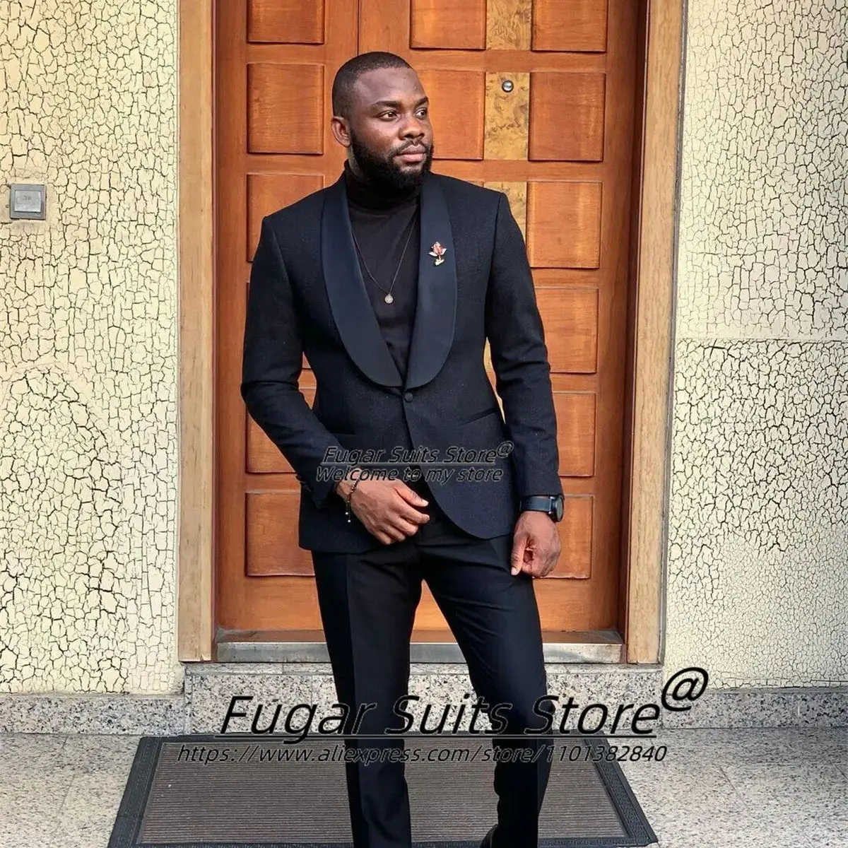 Handsome Black Wedding Suits For Men Slim Fit Shawl Lapel Groom Tuxedos Party Prom 2 Pieces Sets Trajes Elegante Para Hombres