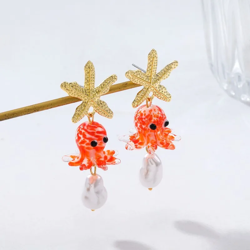 Cute Octopus Drop Earrings Marine Design Resin Copper Alloy Jewelry
