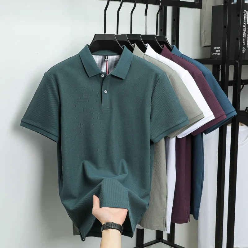 100% pure cotton short sleeved men's polo shirt summer boutique fashion high-quality top solid color collar back striped T-shirt 33 Secd44144c7fc4735a582fff684aae00dO