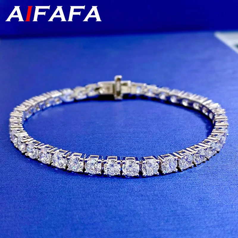 

AIFAFA 100% S925 Sterling Silver 4mm High Carbon Diamond Tennis Bracelet High Quality 18K White Gold Plated Fine Jewelry