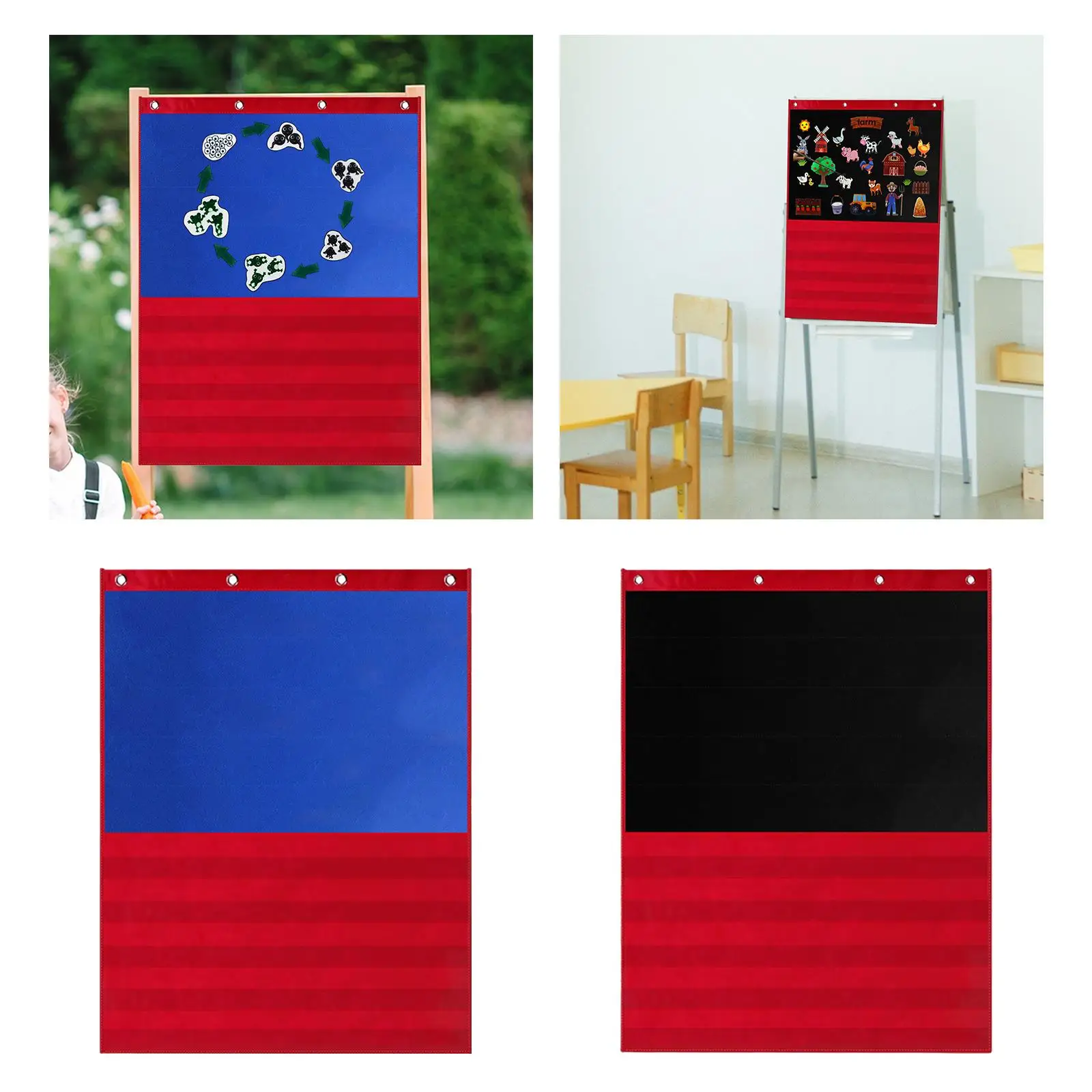 Pocket Chart for Kids Teaching Chart with Sentence Strips Felt Story Board Pocket for Kindergarden Preschool Classroom