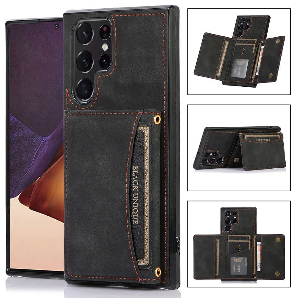 

Luxury Leather Case for Samsung Galaxy S22 S21 Ultra S20 FE S10 Plus Wallet Cards Flip Phone Bags