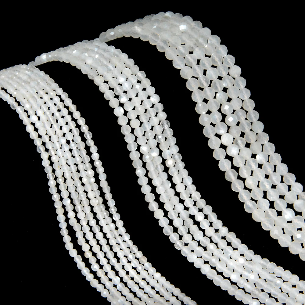 Natural White Moonlight Stone Faceted Round Beads 2mm,3mm,4mm，Fine Jewelry Making, DIY Bracelet And Necklace 2