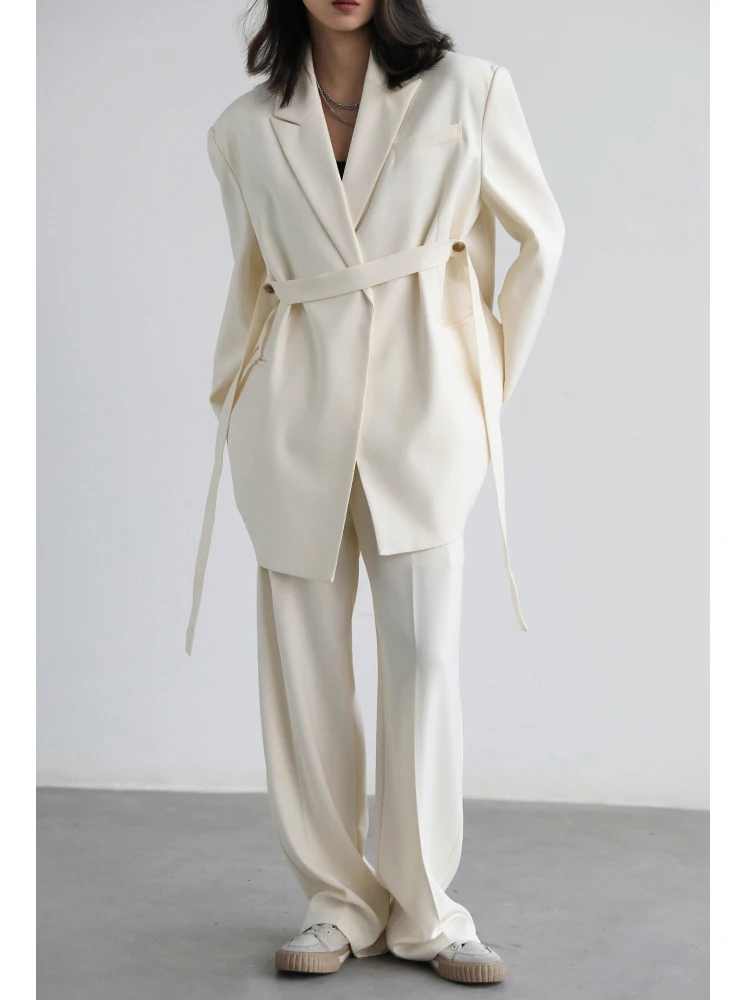 

Fashion Women Suits Jacket Pants Peaked Lapel Two Piece Casual Bandage Elegant Regular Chaquetas пиджак оверсайз 2023