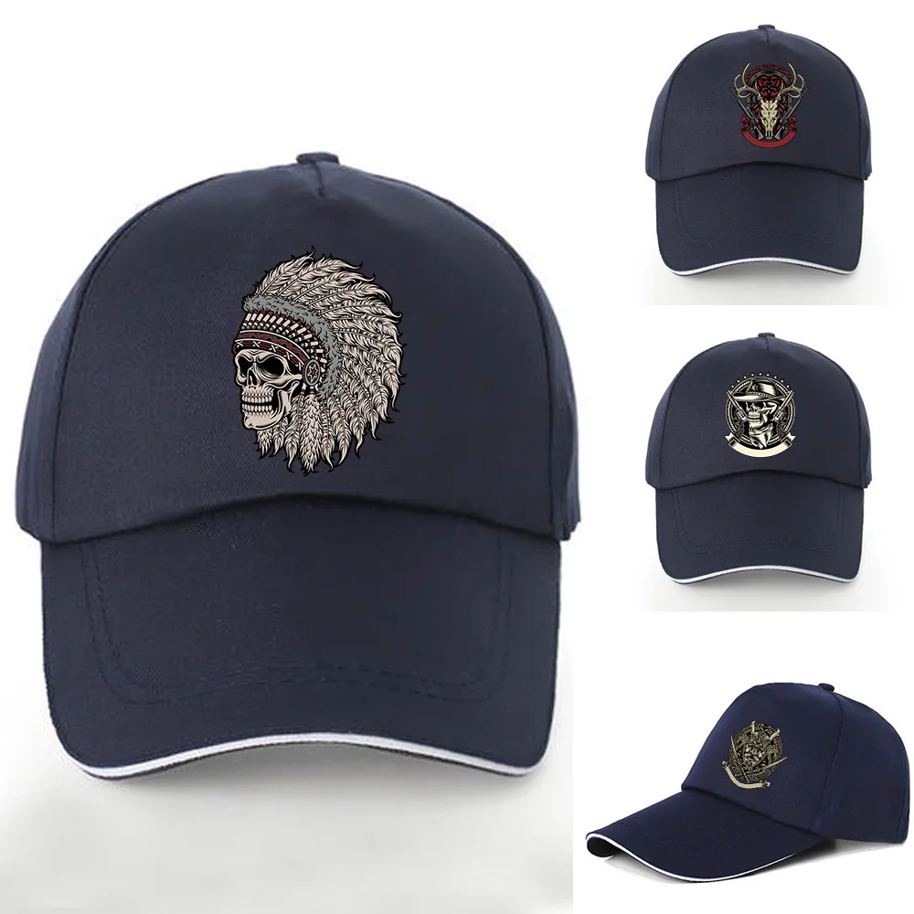 

Summer Outdoor Cotton Baseball Caps Skull Print Men Women Hip Hop Sunscreen Adjustable Snapback Teens Baseball Hats Visors Hats
