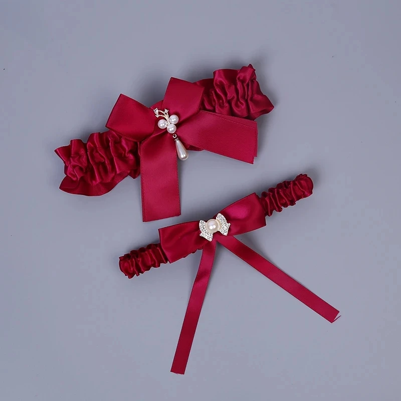 2 stücke Set Frauen Hochzeit Strumpf bänder Gürtel Spitze Perle Blumen stickerei Strumpfband hohe Flexibilität Gürtel Set für Braut Hochzeits feier Requisiten – Detail 1