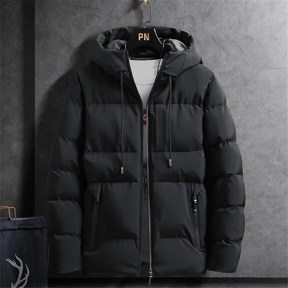 Padded Jacket Men Winter Parkas Thick Jacket Coats Fashion Casual Solid Color Hooded Parkas Male Warm Coat Black Grey