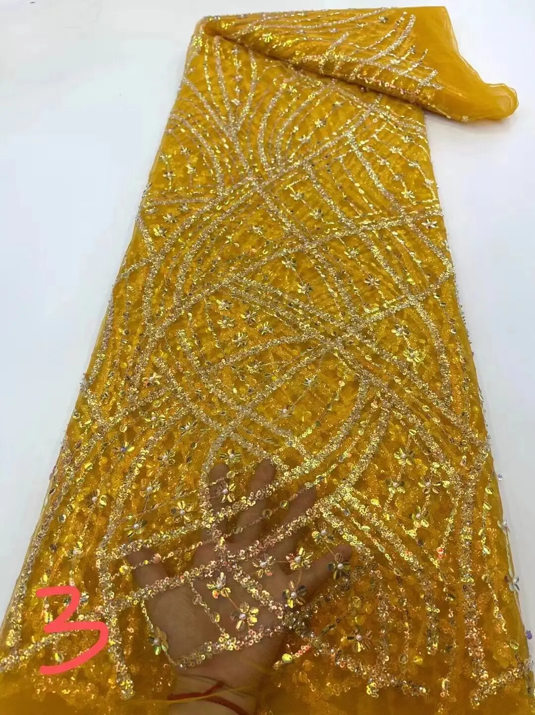 

New Design SYJ-12066821 Sequins and beads African Mesh Lace Fabric Embroidery French Tulle Lace Fabric