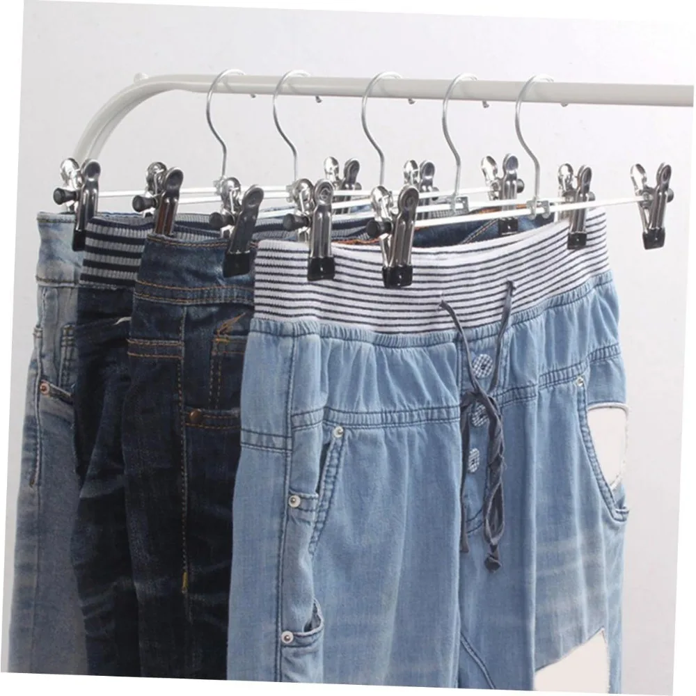 10pcs Metal Clothing Rack Hangers for Skirts Clothes Hanger with Clips Hanger Cloth Simple Hanger Space Saving Hang Pants