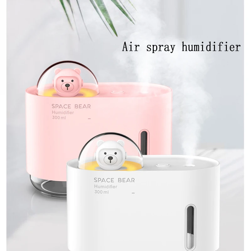 Roztomilý zvlhčovač vzduchu s USB mini vesmírnym medveďom, malý stolný aromaterapeutický sprej na dopĺňanie vody s režimom nočného svetla_voghion.com