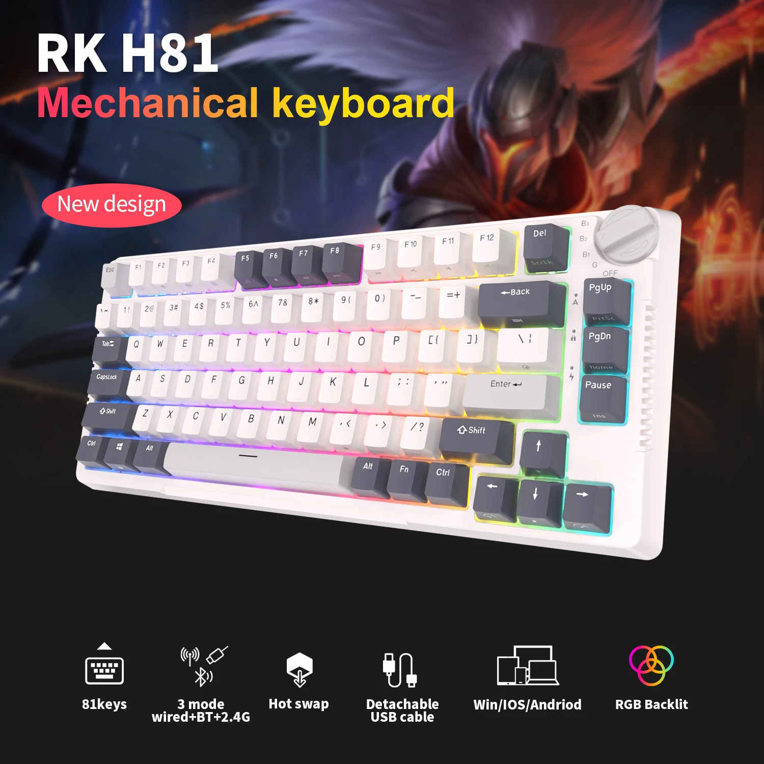 RK Royal Kludge H81 Gasket Structure Mechanical Keyboard 81 Key RGB Backlit Tri-mode 2.4G Wireless Bluetooth Gaming Keyboards