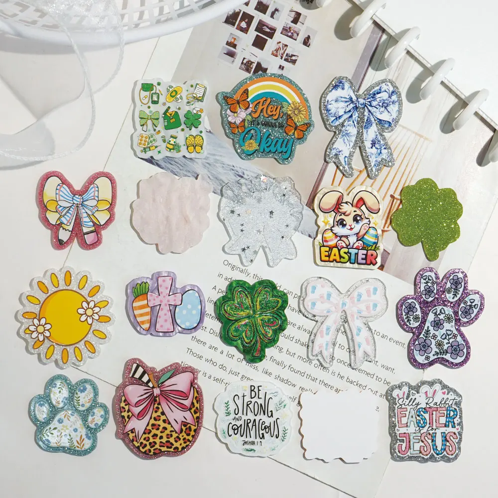 10pcs 핑크 반짝이 아크릴 DIY 공예 용품 바느질 플랫백 평면 수지 DIY 선물 공예 보석 액세서리 MF06-359153