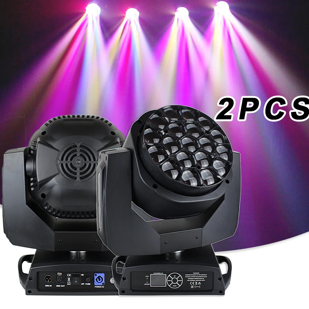 2PCS/Lot 19x15w RGBW Bee Eye Beam Zoom Moving Head Stage Lighting DMX Strobe Wash Effect Party Decoration Dj Disco Professional