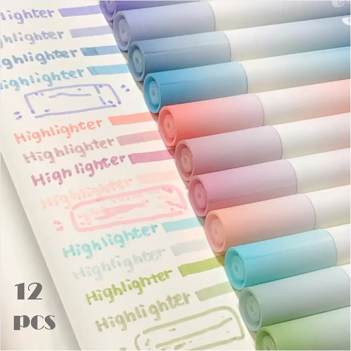 Morandi Color Gradient Highlighter Pens-Lipstick Aesthetic for Elegant Note-taking Journaling and Drawing Crafts 12pcs highlighter pen