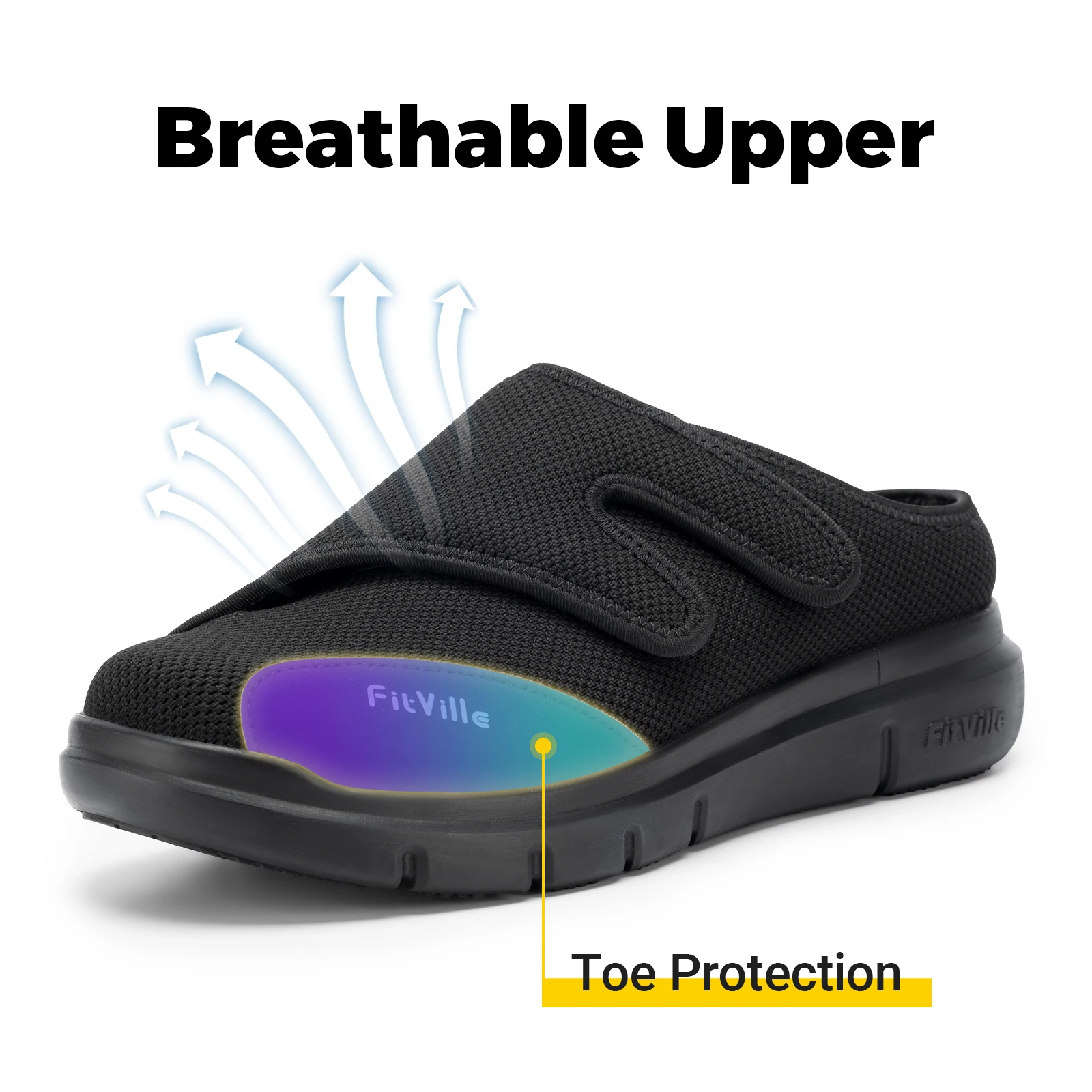 FitVille Men's Half Slippers Diabetic Shoes Extra Wide Adjustable