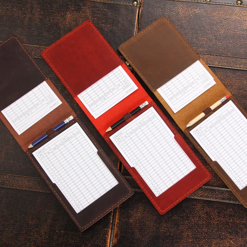 Genuine Leather Golf Scorecard Holder Handmade Yardage Book Cover Pencil Holder Golf Accessories Gift