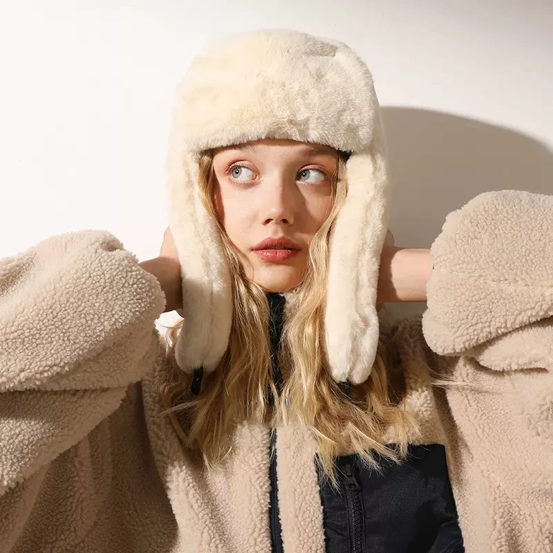 Winter Hat Knitted Earflap Hat Women's Hat Winter Ushanka Hat for Female Thicken Cold Cap Warm Windbreak Warm Pilot Cap with Earflaps