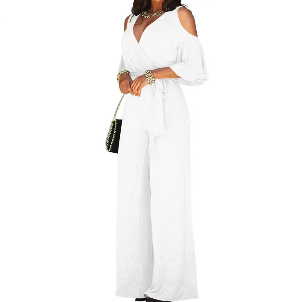 

Women Summer Jumpsuit Deep V Neck Wide Leg Deep Crotch OL Style Summer Jumpsuit Comfortable Summer Jumpsuit Lady Garment