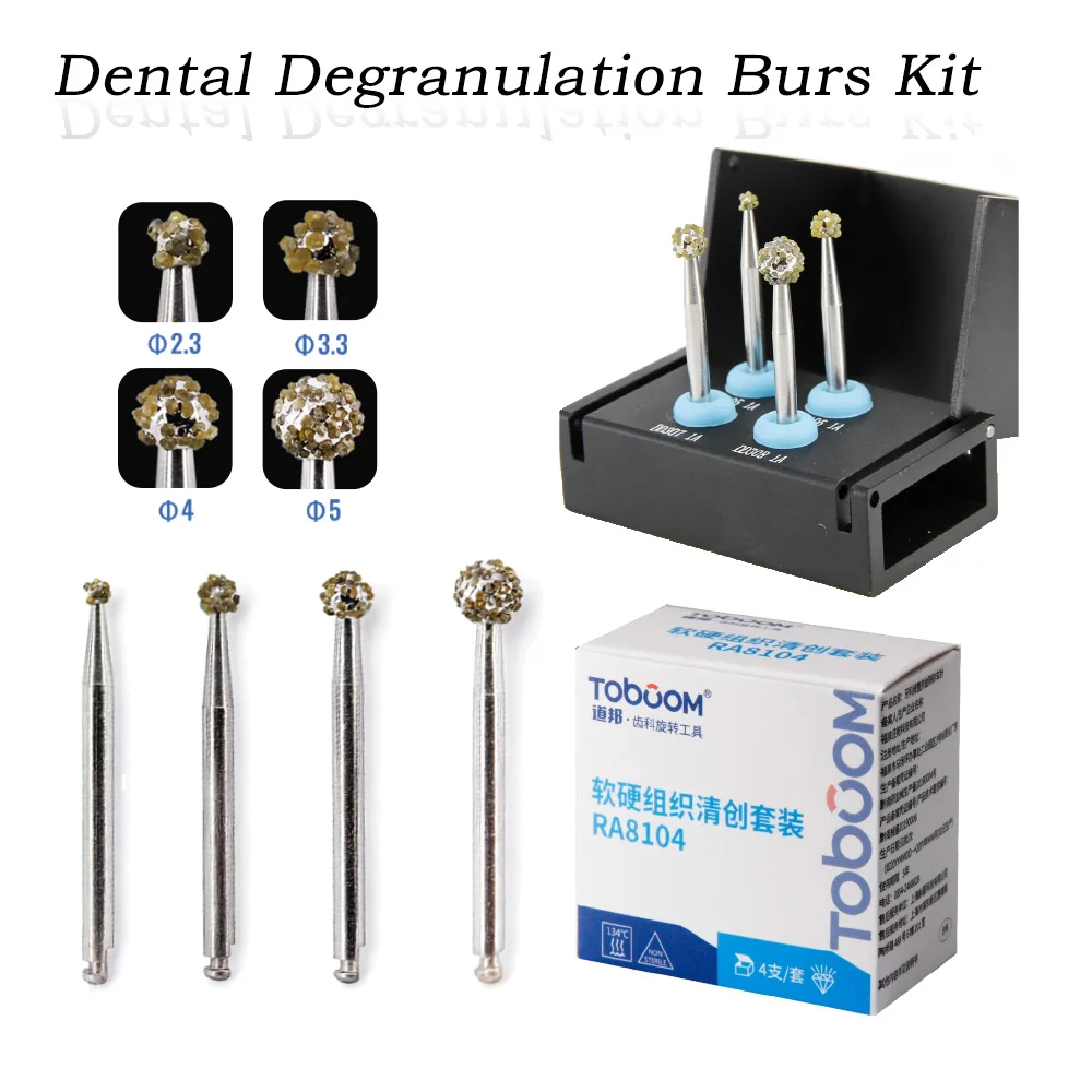 Dental Degranulation Burs Kit for Osseous Debridement & Soft Tissue Removal From Socket Diamond Ball Burs Φ2.3 Φ3.3 Φ4.0 Φ5.0