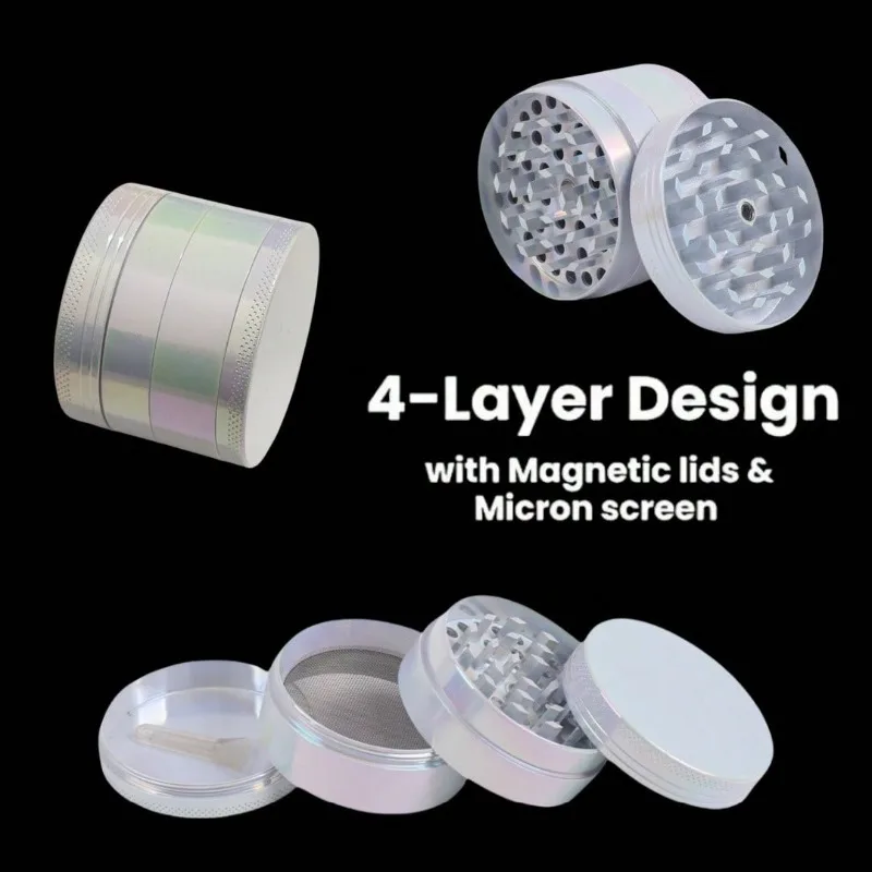 1.6/2 Inch White Gradient Rainbow Herb Grinder Four-layer Manual Tobacco Grinder Zinc Alloy Mortar Cigarette Cigar Grass Mills