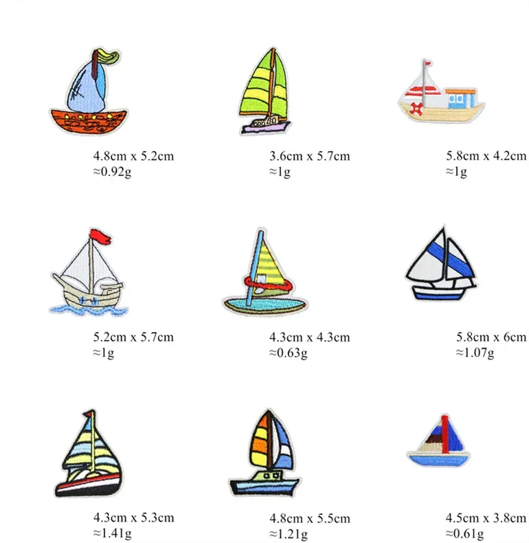 Cartoon Sailboat Embroidery Patches Small Yacht Iron Ons Rescue Vessel Cargo Ship Cloth Appliques Anchor Rudder Thermo Stickers