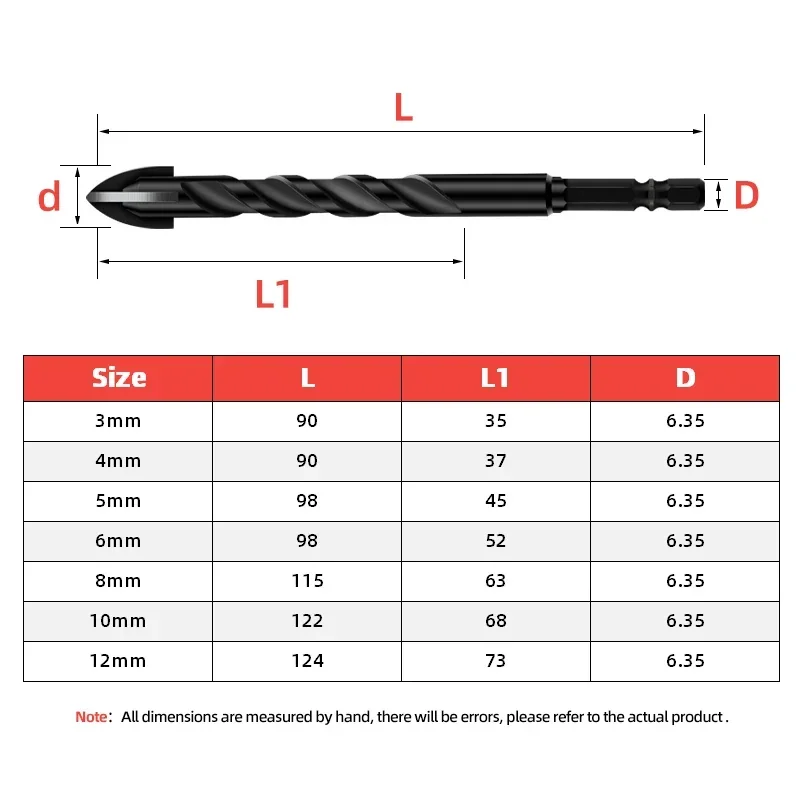 Drill Bit Set 3 4 5 6 8 10 12mm Cross Hex Tile Drill Bit Glass Concrete Ceramic Tile Hole Opener Tunsten Carbide Hard Alloy Bits