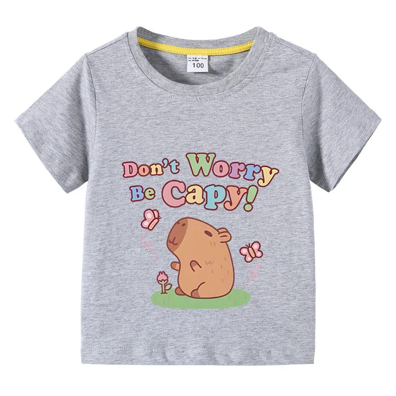 Capybara Kids Funny Cotton T-shirt 3-10Years Children Short Sleeved Summer Tees 2025 New Capibara Girls Casual Tops Boy Clothes 4