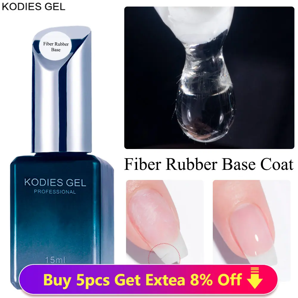 KODIES GEL Fiber Base Coat Fiberglass for Nails Gel Polish UV Semi Permanent Repair Fix Crack Nail Rubber Base Gel Strengthener beautilux camouflage rubber base coat gel milk base for nails white beige gels nail polish semi permanent nails ridge filler10ml