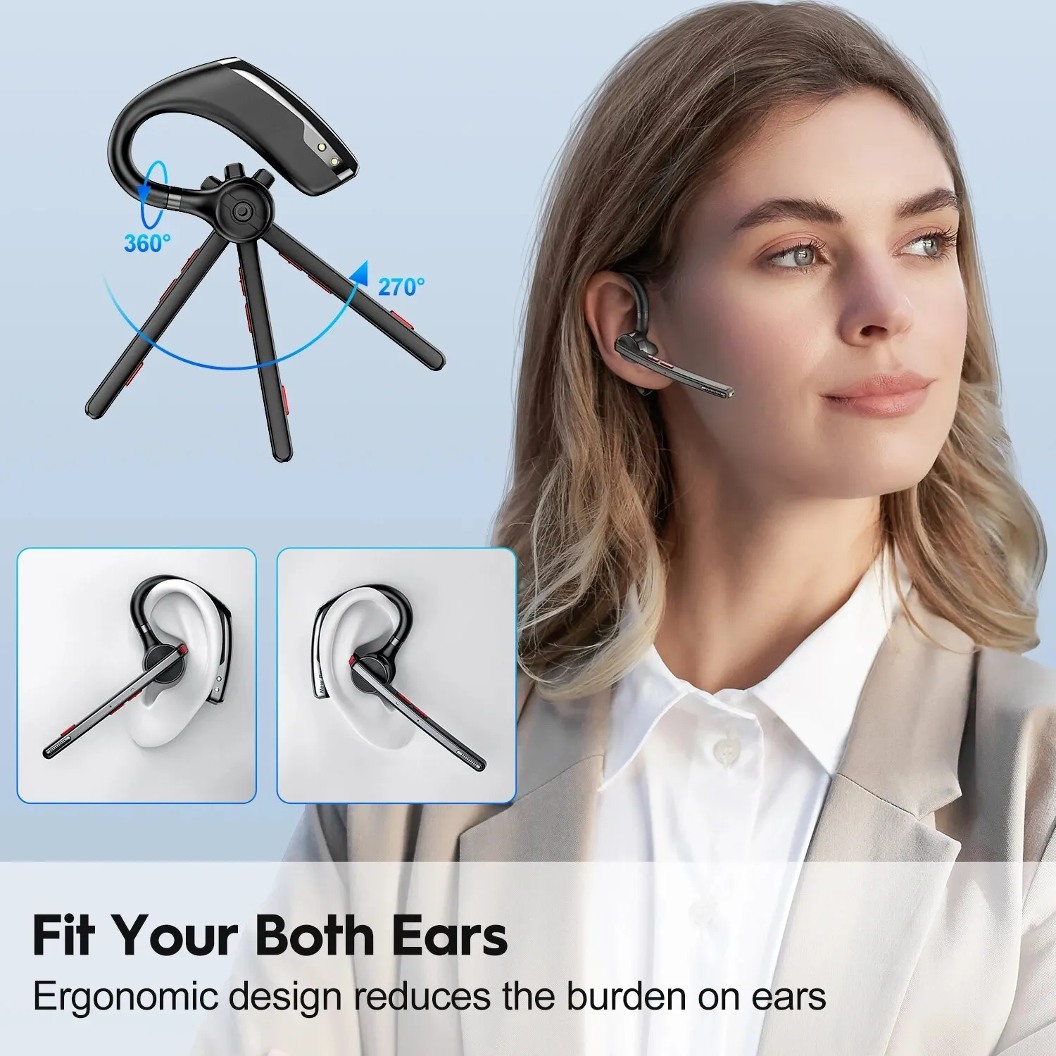 New Bee M51 Bluetooth 5.2 Wireless Headset Earphones Headphone with Dual-Mic CVC8.0 Noise Cancelling Handsfree Business Earbuds 5