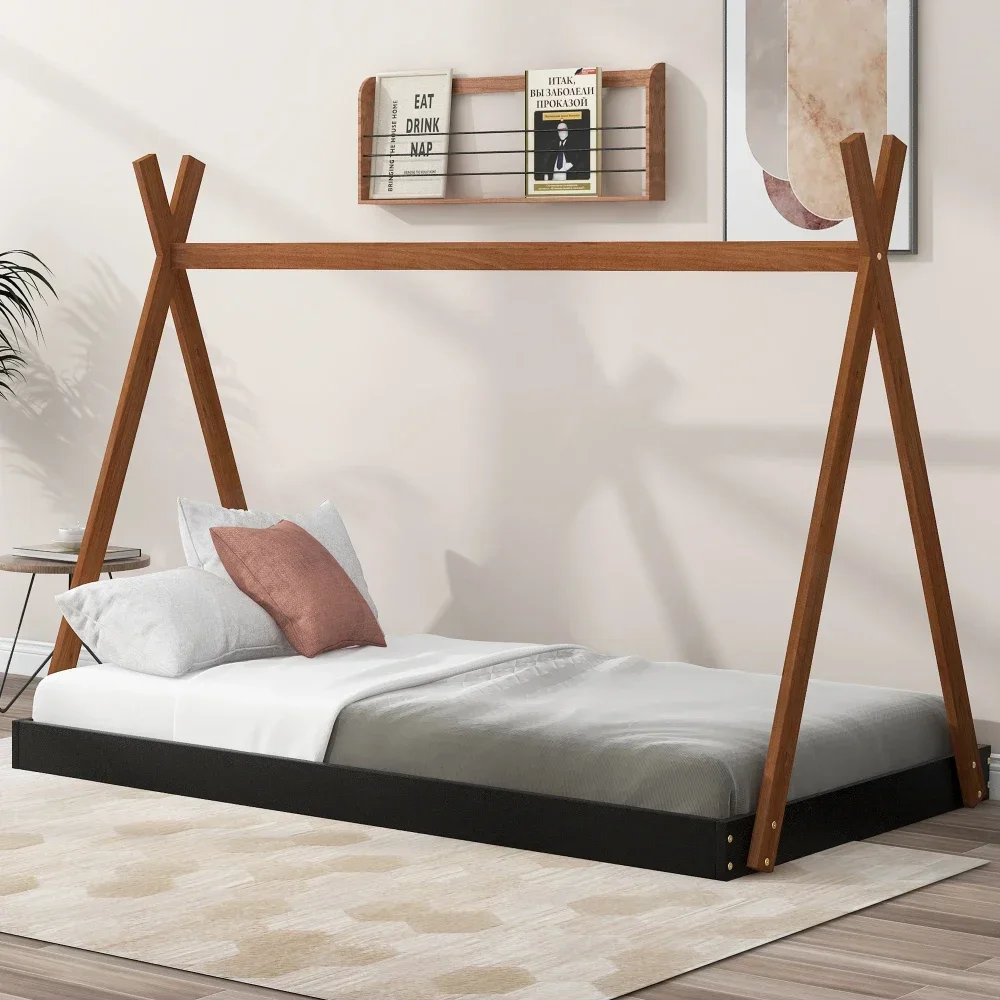 Children Beds Tent Floor Bed with Triangle Wooden Bed Toddler Bed Kid Beds Furniture Beds for Girls Children Furniture US 3