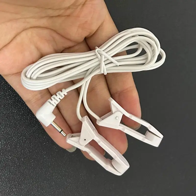 새로운 1Pcs 이어 클립 전극 리드 와이어 2.5mm 직각 플러그 TENS 펄스 치료 마사지 장치 용 듀얼 이어 클램프 케이블