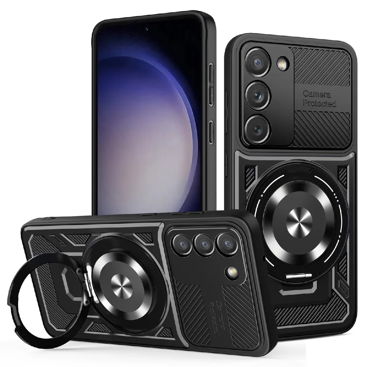 Enhanced Armor Case with 360° Rotating Ring Stand and Magnetic Wireless Charging Compatibility