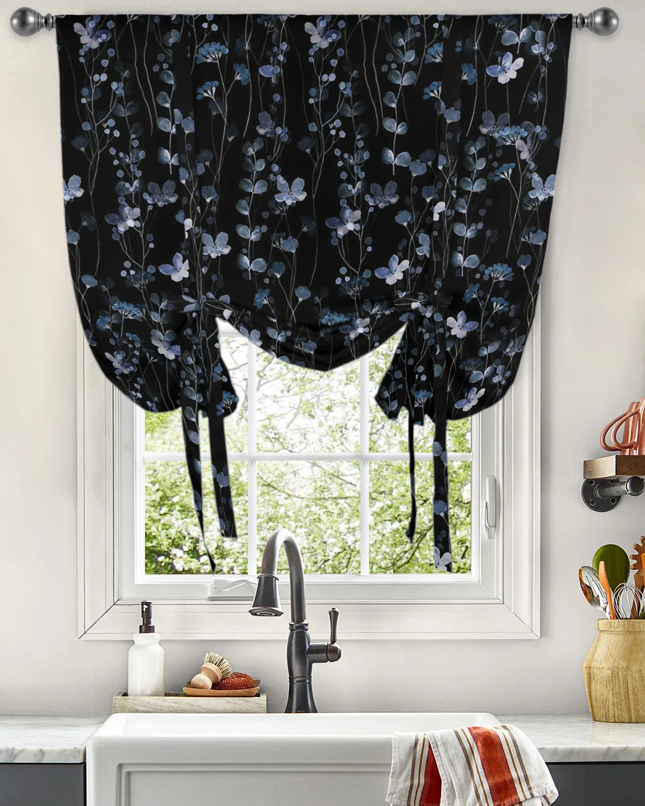 

Flower Leaf Dragonfly Window Curtain for Living Room Home Decor Roman Curtain Kitchen Tie-up Curtains Adjustable Drapes