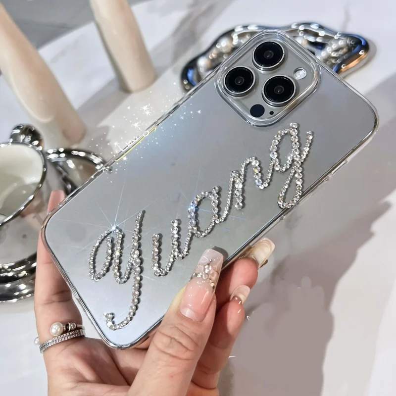 Personalized Glitter Rhinestone Name Phone Case For iPhone 16 15 14 Plus 16 15 14 13 12 11 Pro Max Shockproof Cover