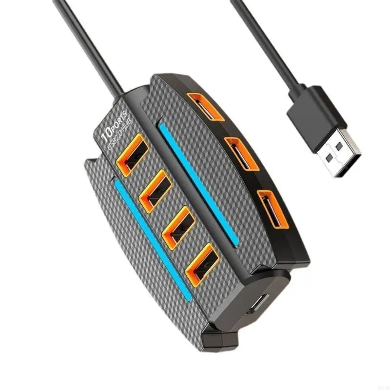 WXTA USB Docking Station 10 Port USB 2.0 Hub Expansion Dock Data Transfer Expander