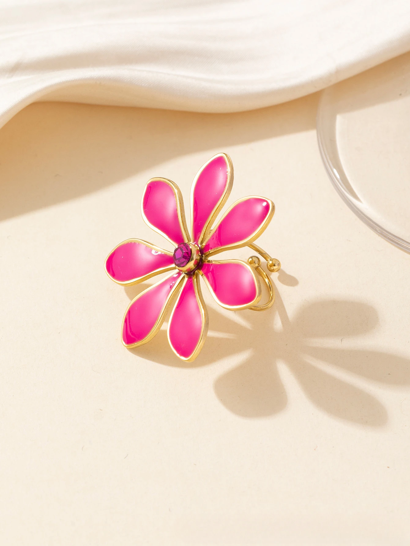 Mode Frauen Nette Gold Überzogene Flora Emaille Epoxy Edelstahl Einstellbare Ring Für Sommer Böhmen Stetement Schmuck – Detail 15