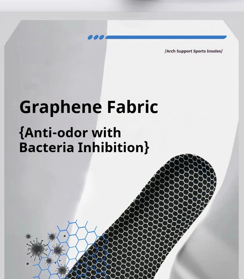 Schweißabsorbierende Graphen-Schuheinlagen für Damen und Herren, Stoßdämpfung, Fußgewölbestütze, orthopädische Einlagen für Plattfüße, Körbchenpolster – Detail 8