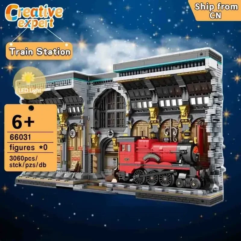 

Movie Game Street MOC 66031 Train Station Magic Book Stand Model 3060PCS Building Blocks Brick Toys for Children Birthday Gift