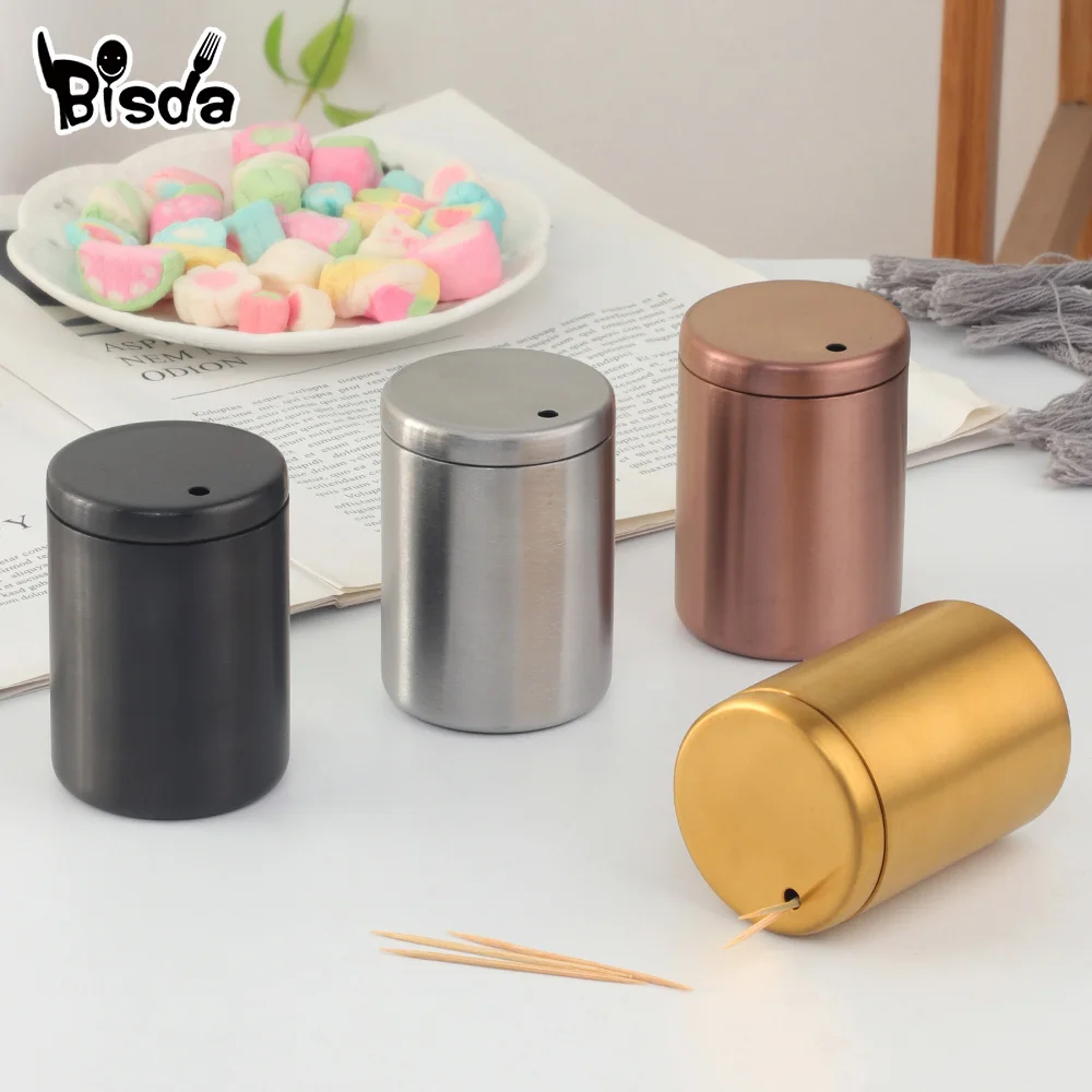 

1/2Pcs Toothpick Boxes Stainless Steel Toothpicks Container Storage Holder Jar Simple Desktop Dispenser with Lid Home Hotel