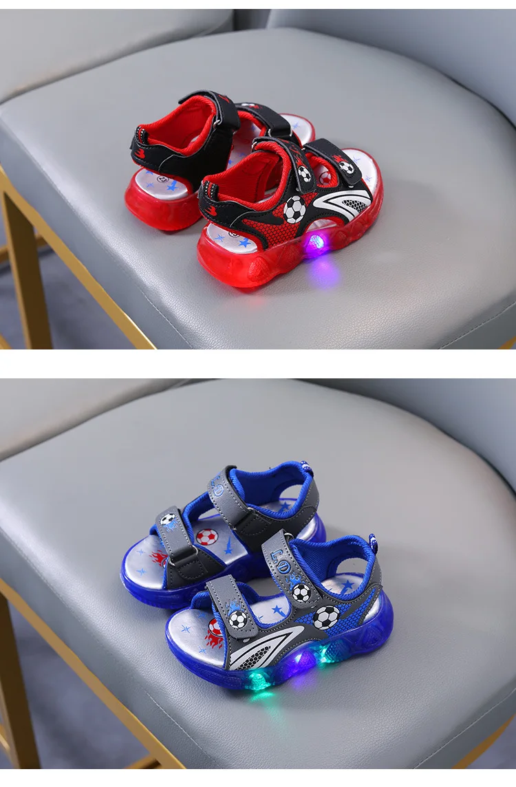 Children's Shining Light Soft Bottom Sandals Kids LED Light Shoes Little Boys Sandals With Lights Kids Glowing Light Beach Shoes