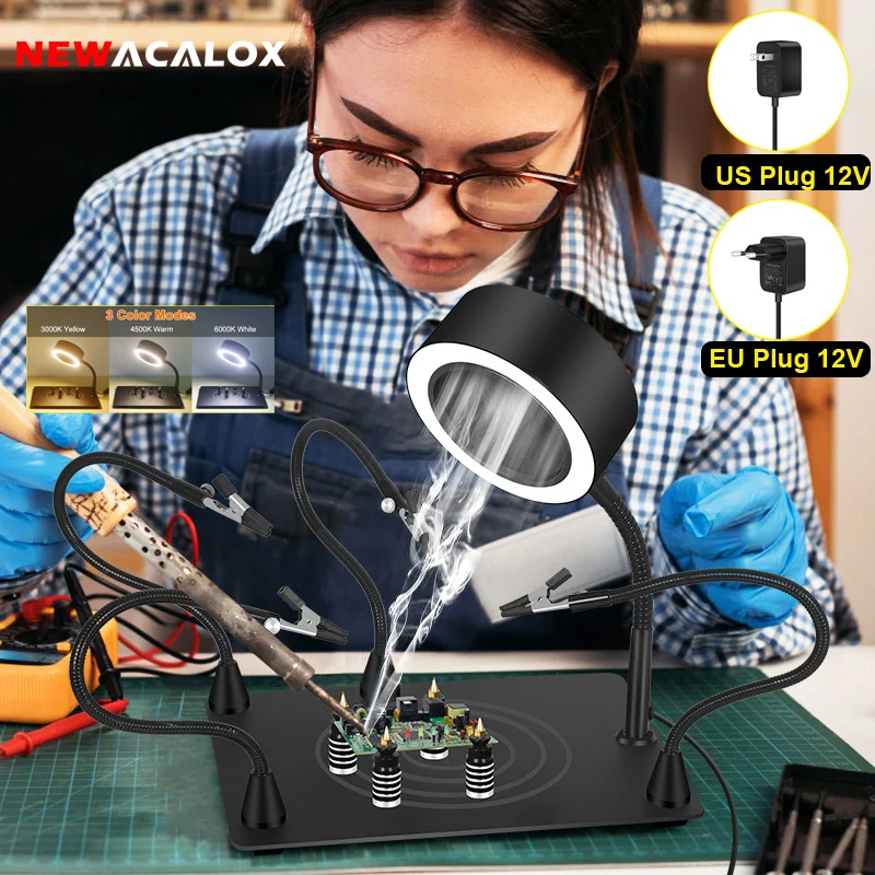 Soldering Smoke Exhaust Fan NEWACALOX Rework Welding Repair Workbench Heat Gun Holder Soldering Third Hand Helping Hands Tool