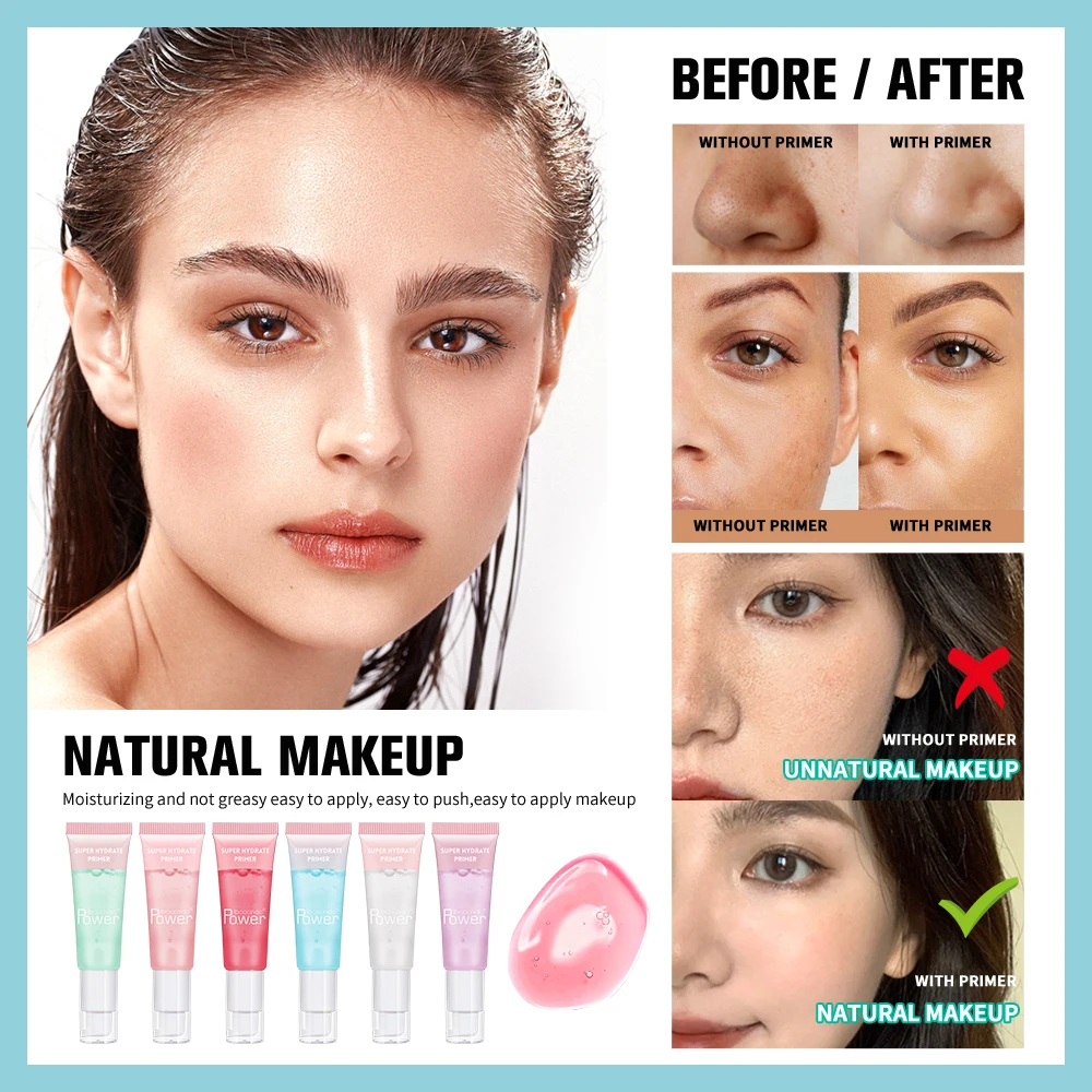 Primer Gel Based Hydrating Face Primer Smoothing Skin Pore Long-lasting Wear 6colors