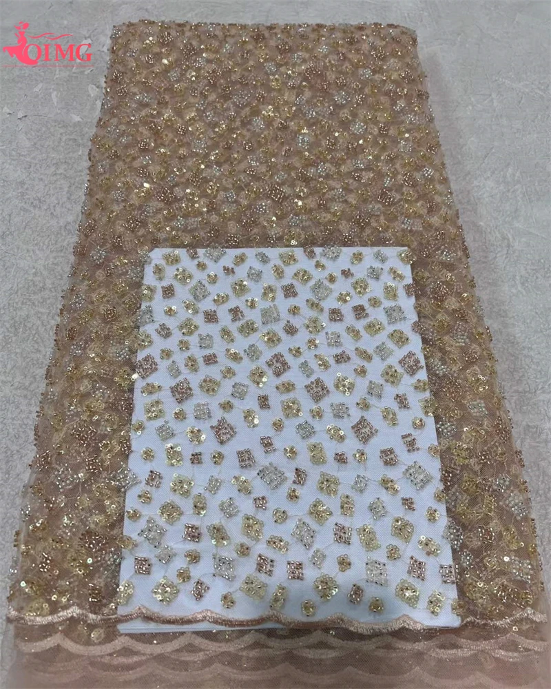 

OIMG 2024 модная французская вышивка из бисера, кружевная ткань, Африканский нигерийский с блестками, кружевная ткань для свадебного платья